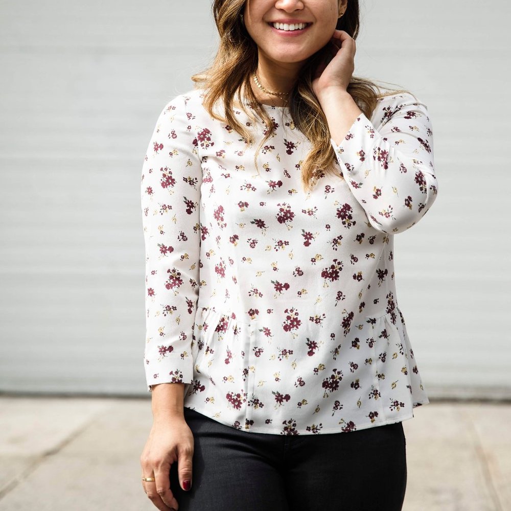 Sézane 100% Silk Floral Peplum Blouse